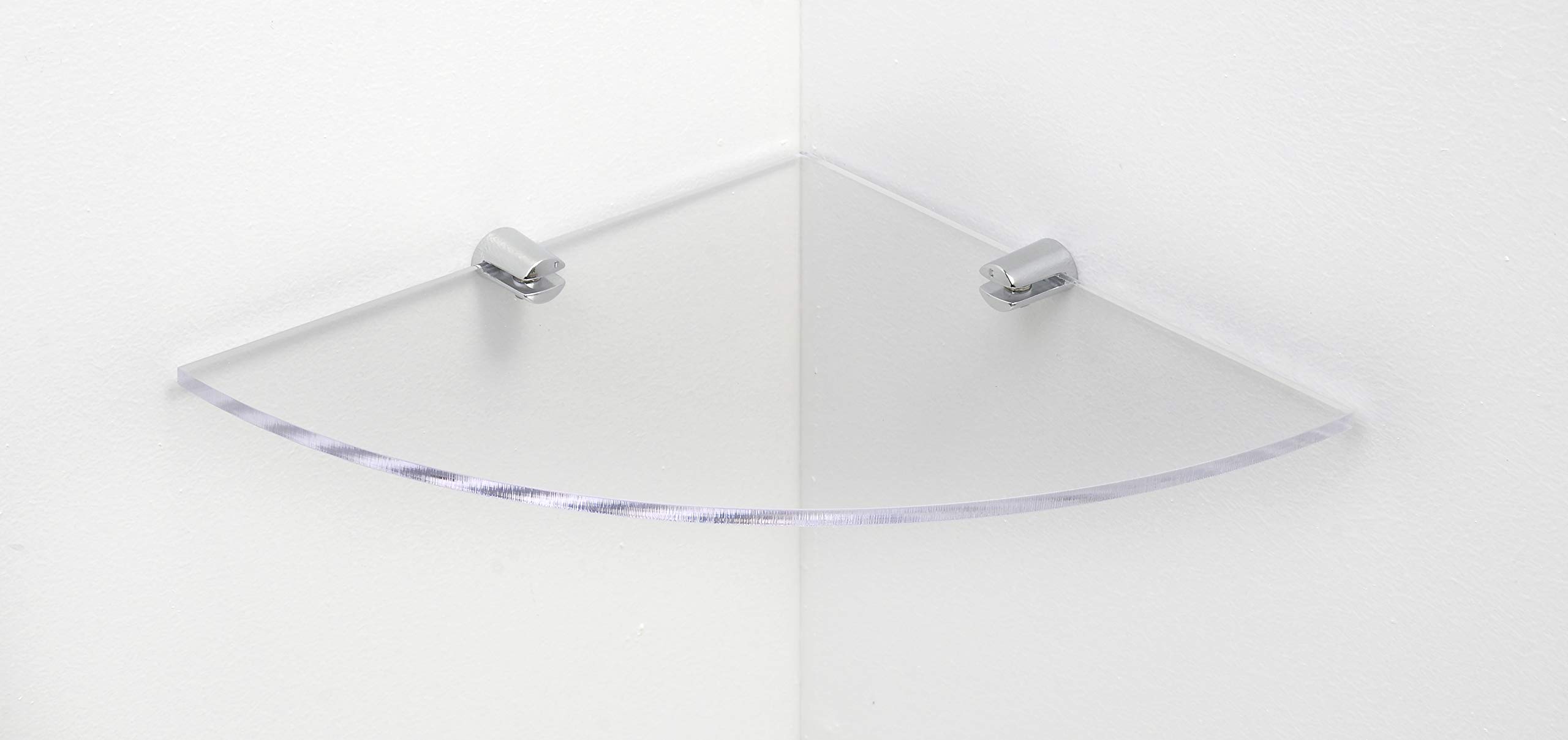 BSM MarketingWall Mounted Floating Acrylic Corner Shelf with Chrome Supports available in Clear, Black and White (Clear, 240mm x 240mm)