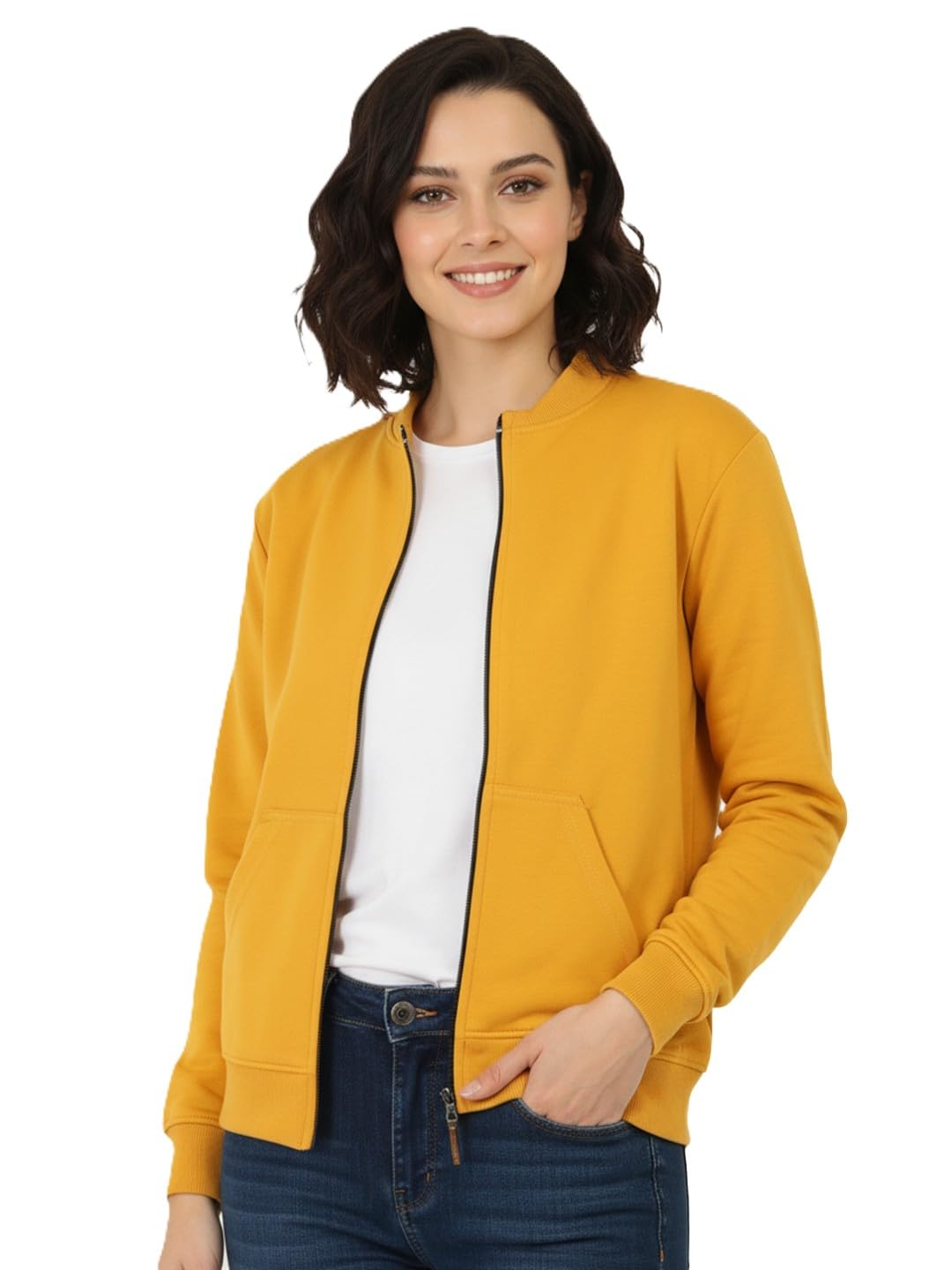 leotude Women's Drop Shoulder Loose Fit Loopknit Bomber Jacket with Zipper Closure and Side Pockets Jackets For Women (Colour: Mustard)-picture-52