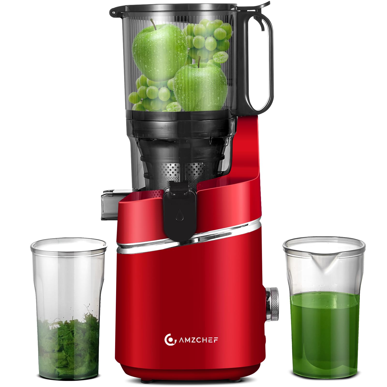 AMZCHEF Estrattore Automatico, Apertura 135MM e Capacità 1,8L Estrattore Frutta e Verdura Intera, 250W Estrattori di Succhi Professionale con Triplo Filtro - Rosso