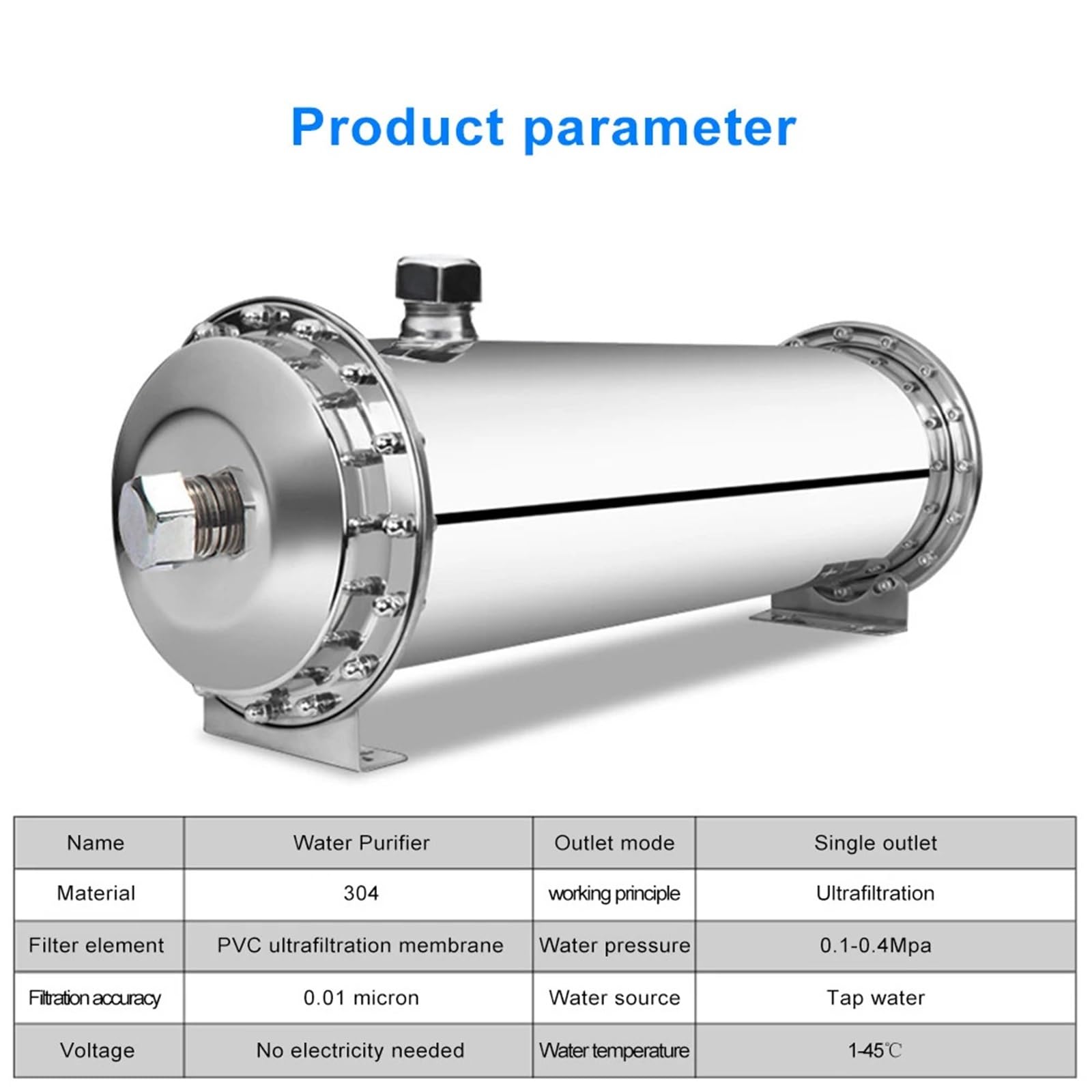 3000L/h Filtro Acqua In Acciaio Inox 304 PVDF Depuratore di Acqua di Ultrafiltrazione Con Cartuccia Lavabile Bevanda Diretta Filtro Da Cucina(600L)