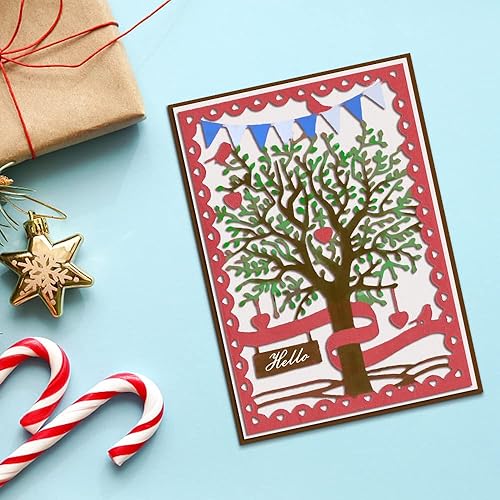 Miniatura 5 de Troqueles de fondo de árbol de metal para hacer tarjetas, marco de corazón, bandera, pájaros, árbol, troqueles para decoración de bricolaje, papel,