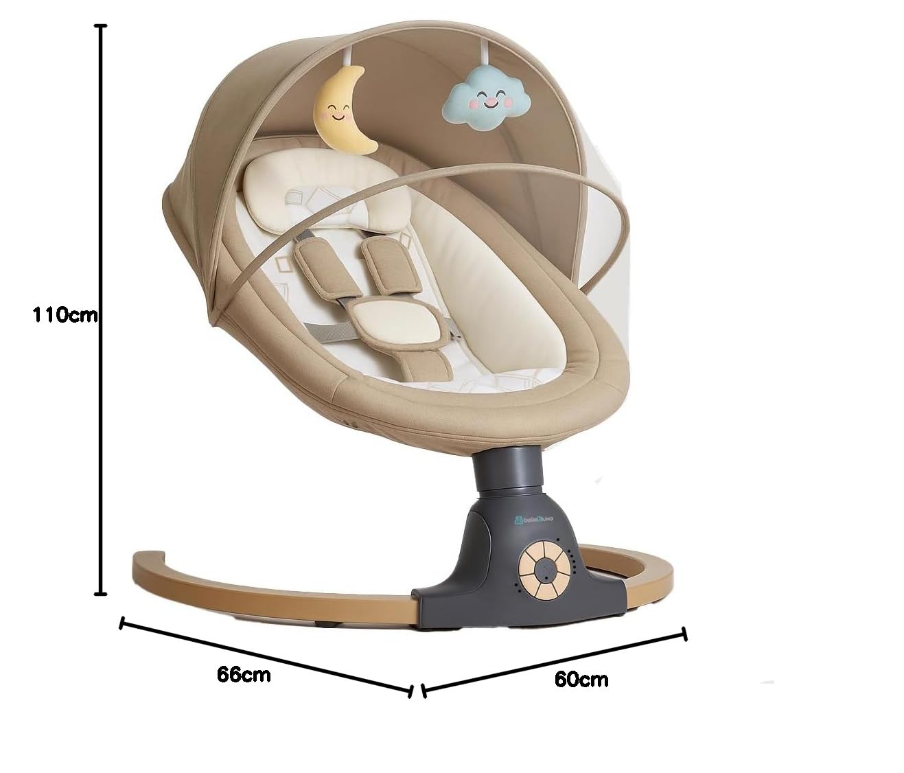BEBE2LUXE Ava Balancelle Bébé/Transat Bébé Électrique jusqu'à 9kg, Télécommande, Bluetooth pour Smartphone, Harnais de Sécurité 5 Points