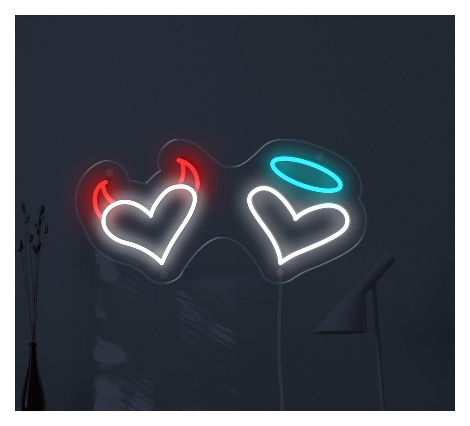 Rongch Style H Hanging Art Signs Angel And Devil Hearts Neon Sign Gameroom Bedroom Bar Livingroom Birthday Party Wall Decoration 48Cm