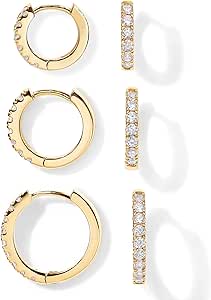 Amazon.com: PAVOI 18K Huggie 3 Earring Pack (8mm, 10mm and 12mm) (3 Pack Huggies, Yellow Gold): Clothing, Shoes & Jewelry