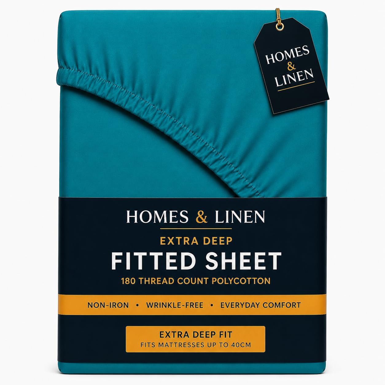 HOMES-LINEN Extra Deep 16” 40CM Fitted Sheet Percale Polycotton 180 Thread Count Soft Breathable Non-Iron Bed Sheet Deep Pocket Mattress Cover Hotel Quality Bedding (Teal, King)