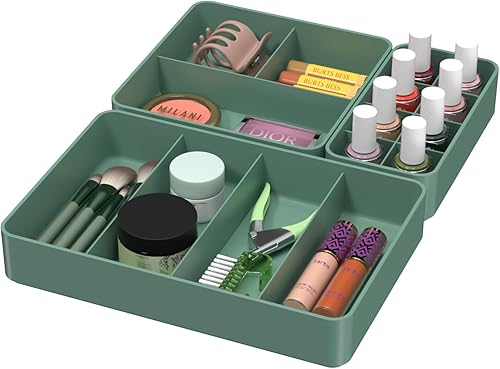 CHANCETSUI Juego de bandejas de almacenamiento organizadoras de cajones, modulares, apilables para tocador, baño, maquillaje y cuidado personal,
