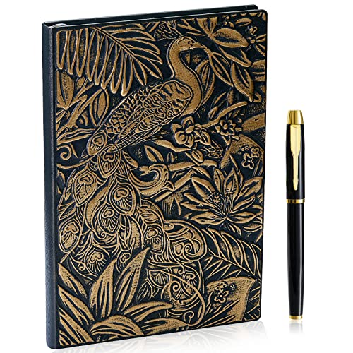 3D-Pfauen-Tagebuch, geprägtes Notizbuch mit Stift-Set, Hardcover, handgefertigt, täglicher Notizblock, Reisetagebuch, Notizbücher zum Beschreiben, Geschenk für Männer und Frauen Cover