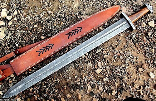 32 Unique Blades - Viking Battle Ready Sword Full Tang 32 Inches With Sheath Damascus Steel Custom (Viking)