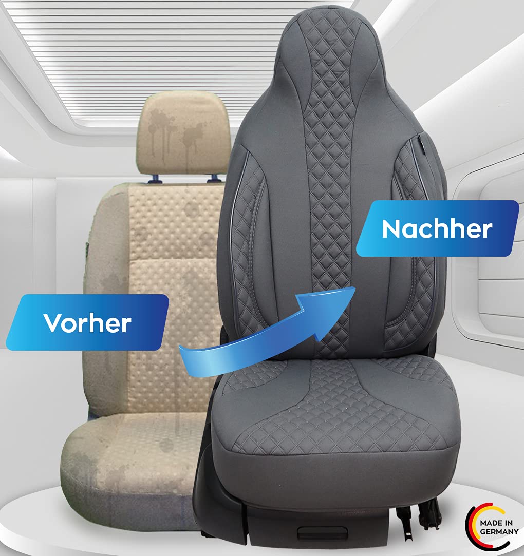 Bremer SITZBEZÜGE WPL409 - Housses de siège compatibles avec Les modèles de Pilote Ducato Weinsberg Adria Dethleffs - Lot de 2 Housses avec accoudoirs Gris