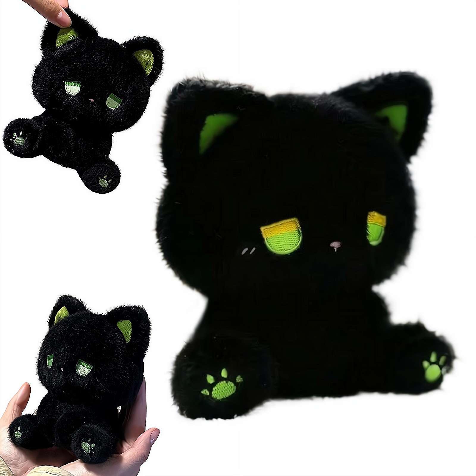 6.3" Plush Kitten Toy – Ultra-Soft Sleeping Cat Stuffed Animal with Embroidered Face, Cute Bedroom Decor & Comfort Companion for Kids, Black/White
