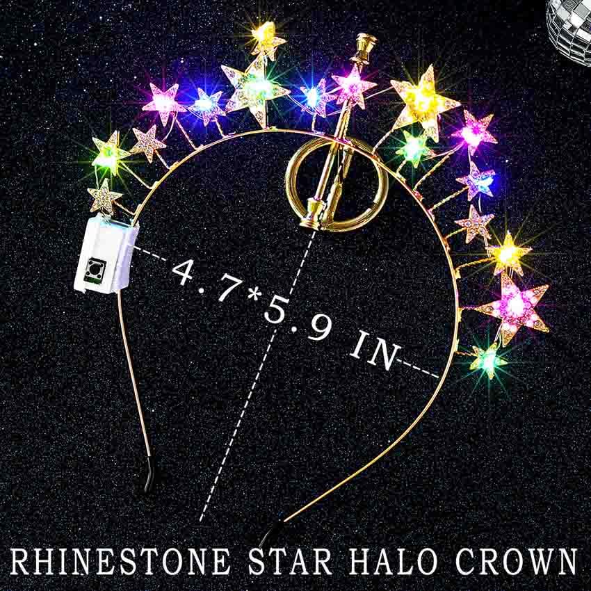 Light Up Stars Halo Crowns LED Rhinestones Halo Headbands Glowing Pearl Star Hairbands Glitter Rave Hair Accessories for Women (Gold 1, One Size) - Image 5
