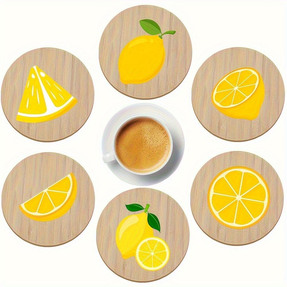 6pcs Lemon Pattern Wooden Coasters Set, Colorful Artistic Design, Suitable for Home Decor, Heat Insulation, Waterproof, Simple Country Style Holiday Birthday Gift-image-49