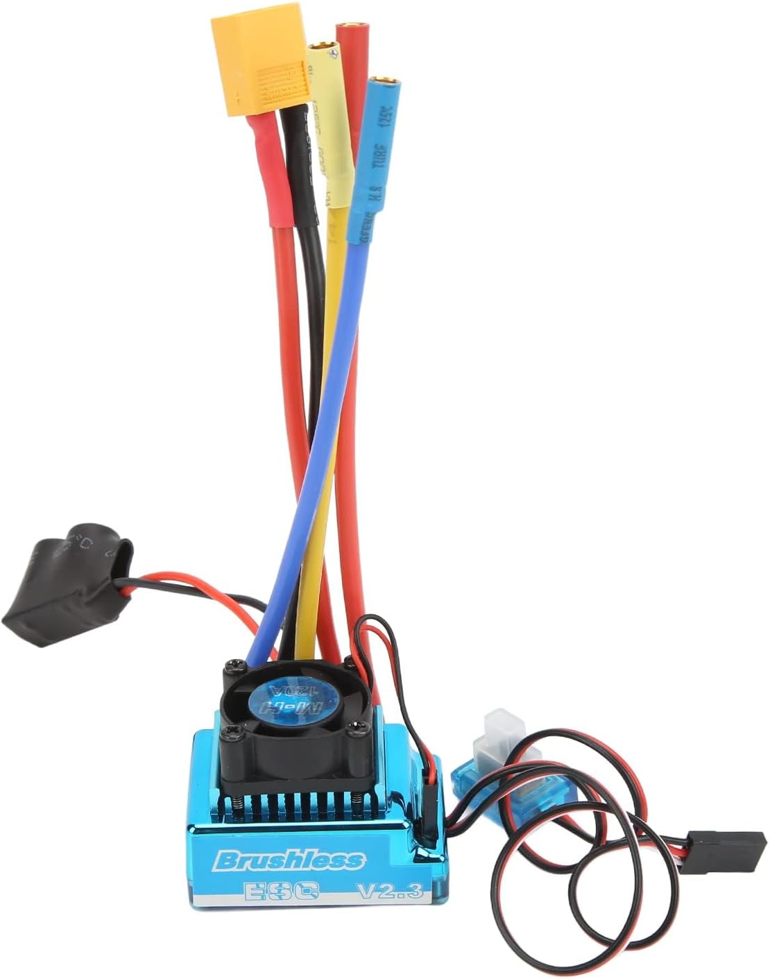 120A RC Brushless ESC, 2S Programmable Water Proof 9th Level Acceleration XT60 Plug ESC with 4mm/0.16in Banana Plug Female for 1/10 1/8 RC Car