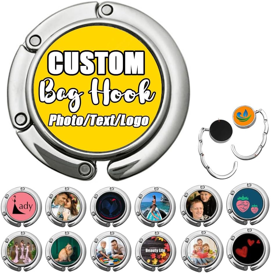 Customizable Purse Hook Decorative Women's Bag Purse Hooks with Your Photo Design, 1 Pcs Handbag Hanger Holder Custom Gifts for Women with Personalized Picture Text, Gold
