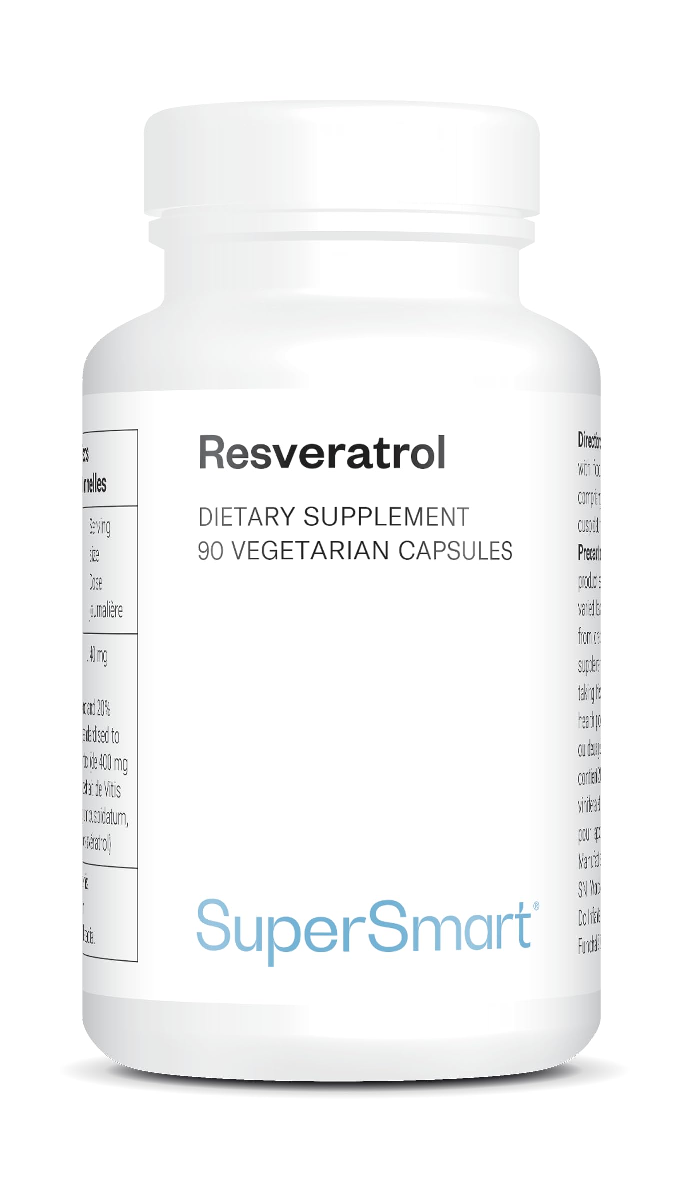 Resvératrol - Complément Antioxydant Naturel - Pour la Santé du Cœur, Diminuer le Cholestérol et le Bien-être Cellulaire - 60 gélules végétariennes - Vegan - SuperSmart