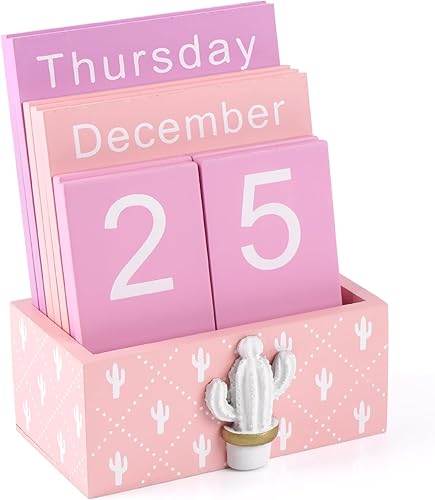 Notakia Calendario perpetuo, bloques de madera, calendario vintage de bloques de madera para oficina en casa, accesorios de escritorio, semana, mes,