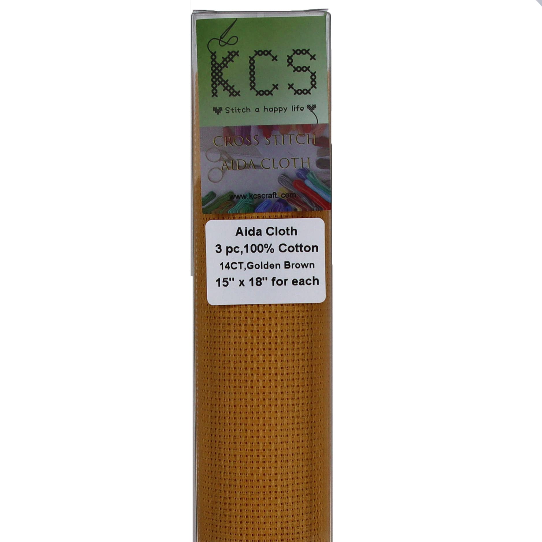 KCS 3 pc of 15" x 18" Counted Cross Stitch Cotton Aida Cloth Needlework Fabric,14CT,Golden Brown