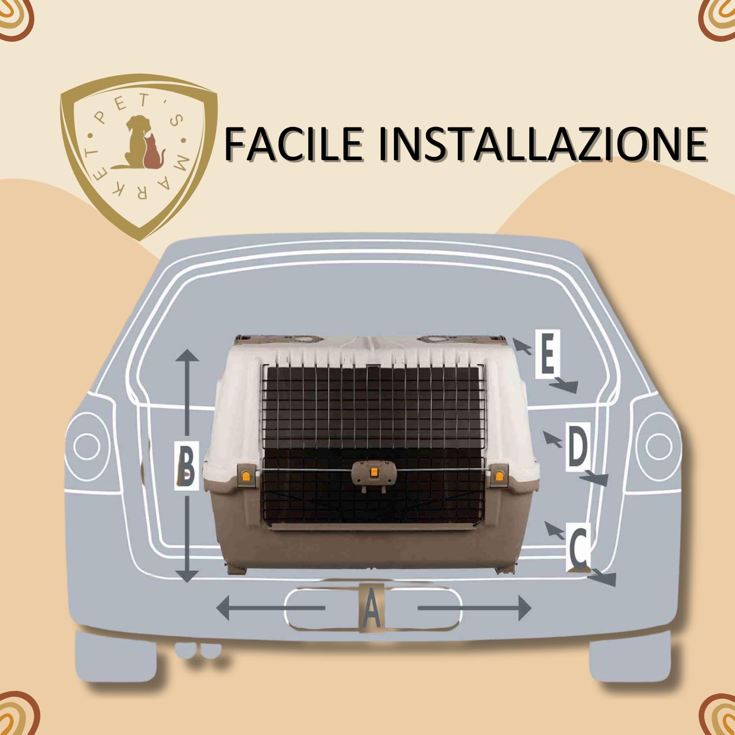 Pet’s Market Trasportino Skudo 100 Car Cane Kit Viaggio Viti Ciotola Adesivo con 2 Rotoli Sacchetti Igienici 2 Ciotole Casuali Omaggio Auto Plastica Porta Ferro Grigio Scuro(100+KIT (99x60x68H) cm)