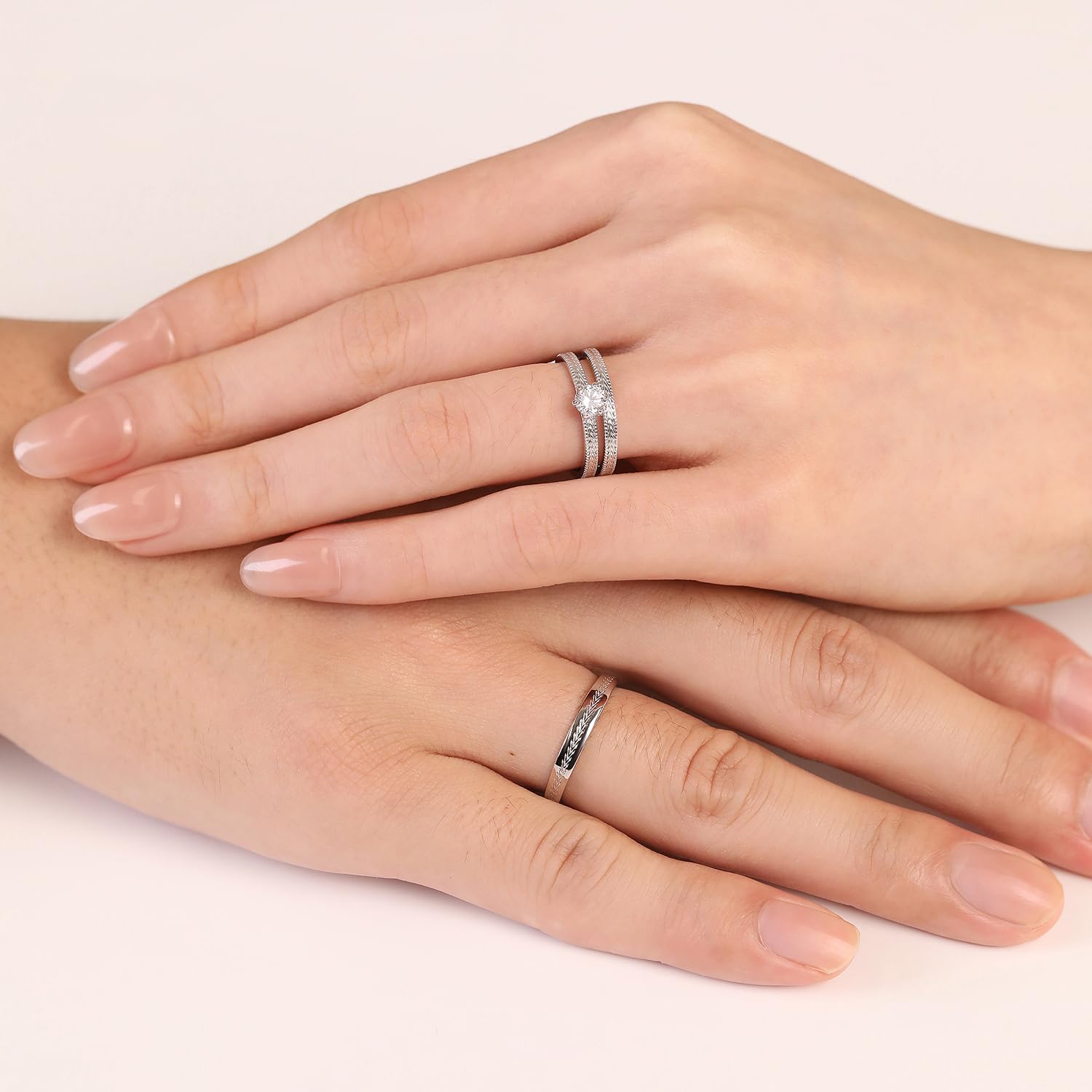 Meissa Alianzas Anillos de Compromiso para Pareja Plata de Ley 925 Ajustables Juego de 2 Regalo Boda Promesa Aniversario, Mujer 2mm con Circonita 0,28ct + Hombre 3mm