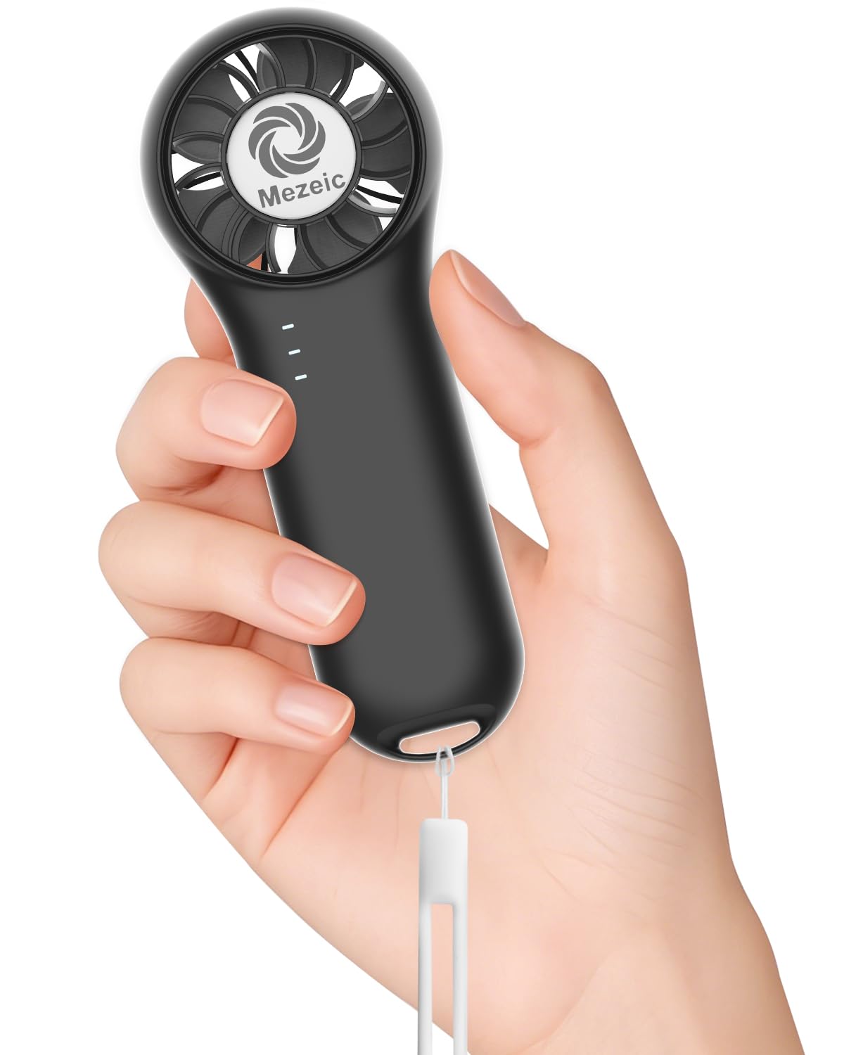 Mezeic Mini Handheld Fan, Portable Pocket Fan with Lanyard Ultra-Light Rechargeable Small Fans, Battery Operated USB Personal Face Fans for Summer Beach Office Travel Indoor Outdoor - Black — image 1