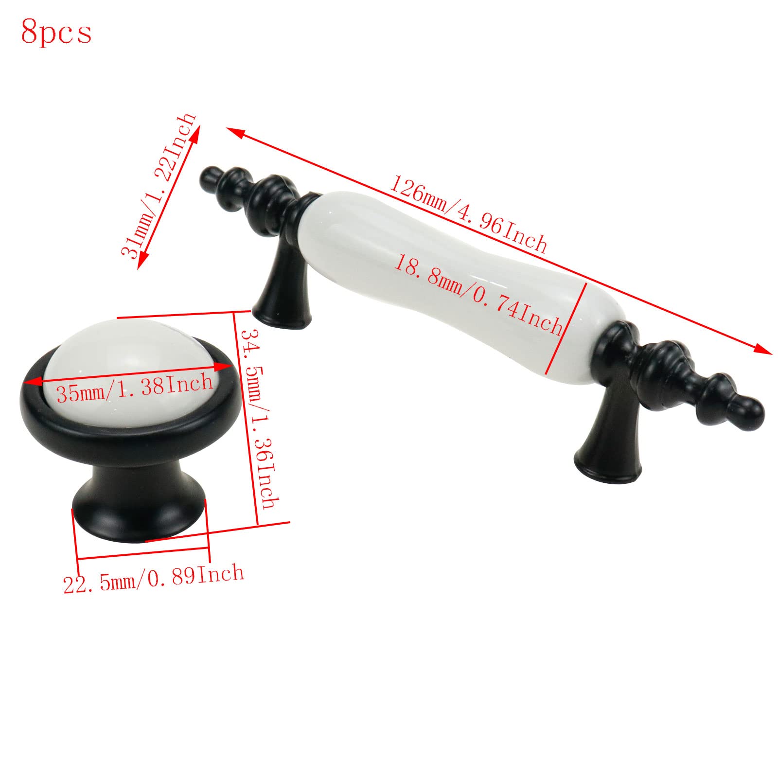 Black & White Drawer Pulls - 8 Pack Handles -2