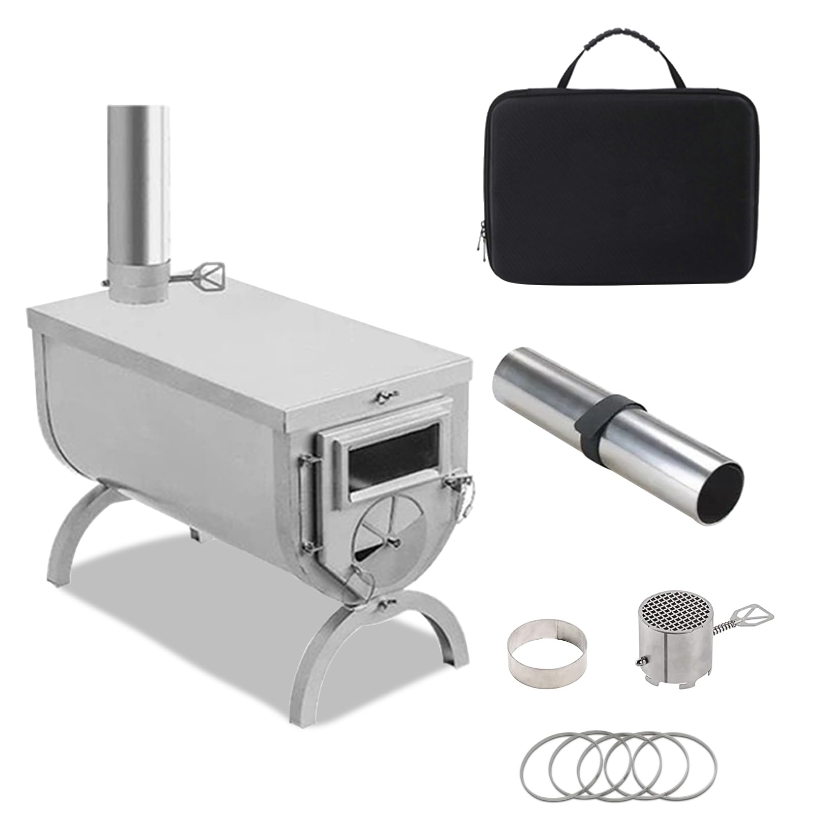 Yesinaly Ultralight Backpacking Stove Portable Wood Burning Stove for Tent, Camping, Outdoor Cooking, Hunting, Ice Fishing, 15.7 IN Outdoor Wood Stove with Foldable 8.2Ft Chimney