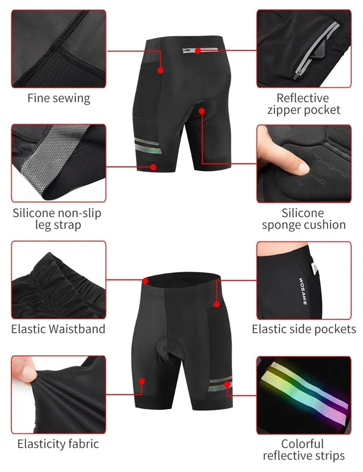 Cuissard Velo Homme Short de Cyclisme for Hommes, Short de vélo de Route avec Rembourrage en Gel 3D, Poche réfléchissante à Fermeture éclair au Dos(L)