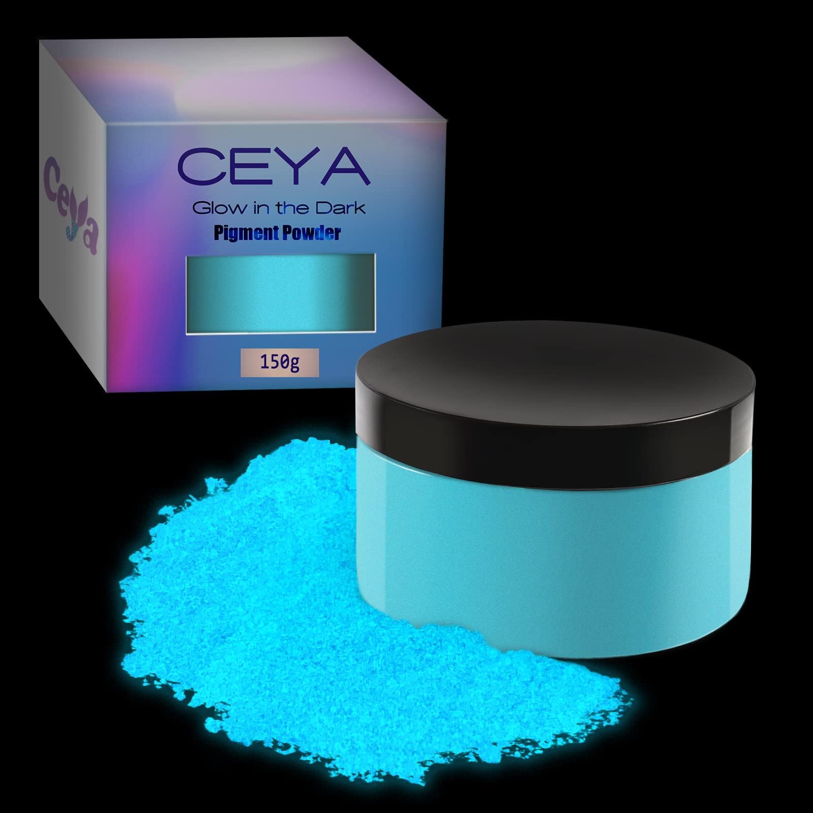 Ceya Fluorescent Blue Glow Powder 5.3oz/150g Glow in the Dark Pigment Powder Luminous Powder Resin Color Pigment Fluorescent Pigment Dye Epoxy Resin Slime Paint Nail Art Party DIY Craft