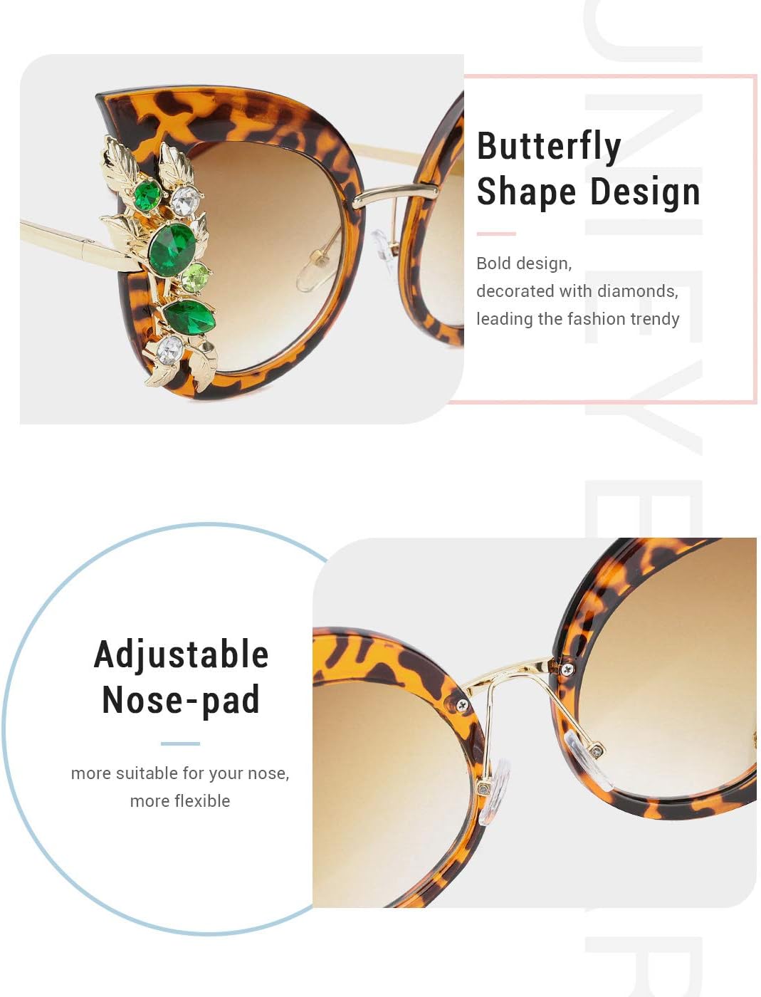Slocyclub Jeweled Sunglasses, Funky Butterfly Shaped Sunglasses, Oversized Rhinestone Sunglasses for Women - Image 5