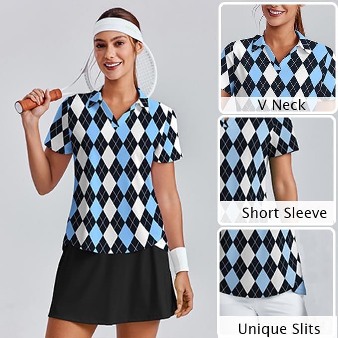 PINSPARK Womens Golf Shirt Short Sleeve Polo Shirts UPF 50+ Tennis Top V-Neck Workout Tops Collared Activewear T-Shirts - Image 4