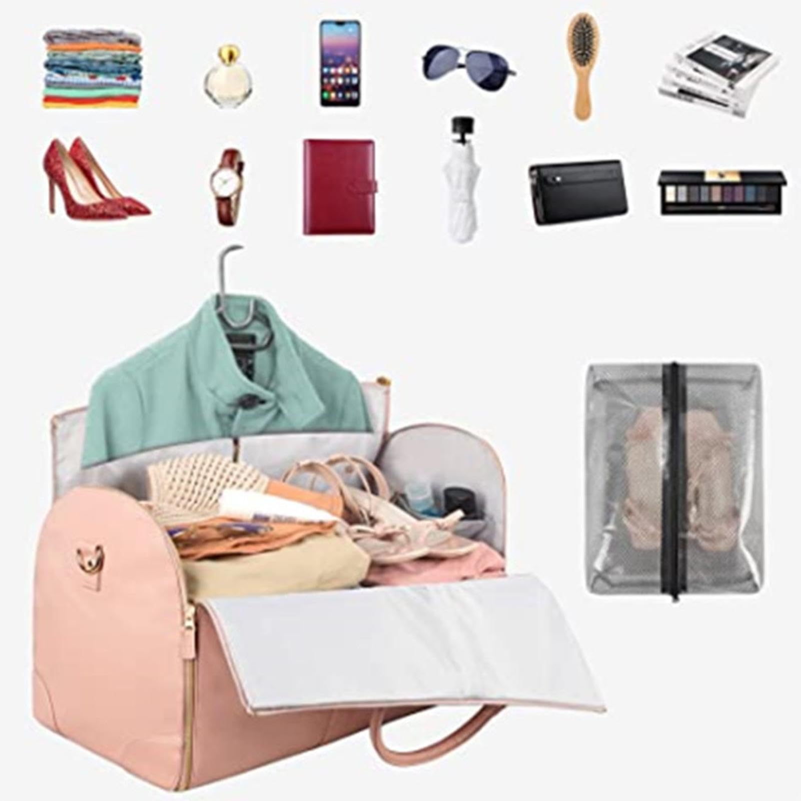 Reisetasche Kleidersack Faltbar - Kleidung Foldybag 2 in 1 Carry on Garment Duffle Bag - Wasserdichter Kleidertaschen Für Damen Und Herren - Umwandelbarer Handgepäck Anzugtasche Für Reise (Schwarz B)