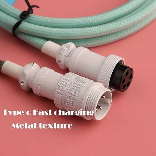 Miniatura 5 de Conector de aviador desmontable de doble manga Cable USB-C en espiral para teclados mecánicos de juegos personalizados (color rosa gris)