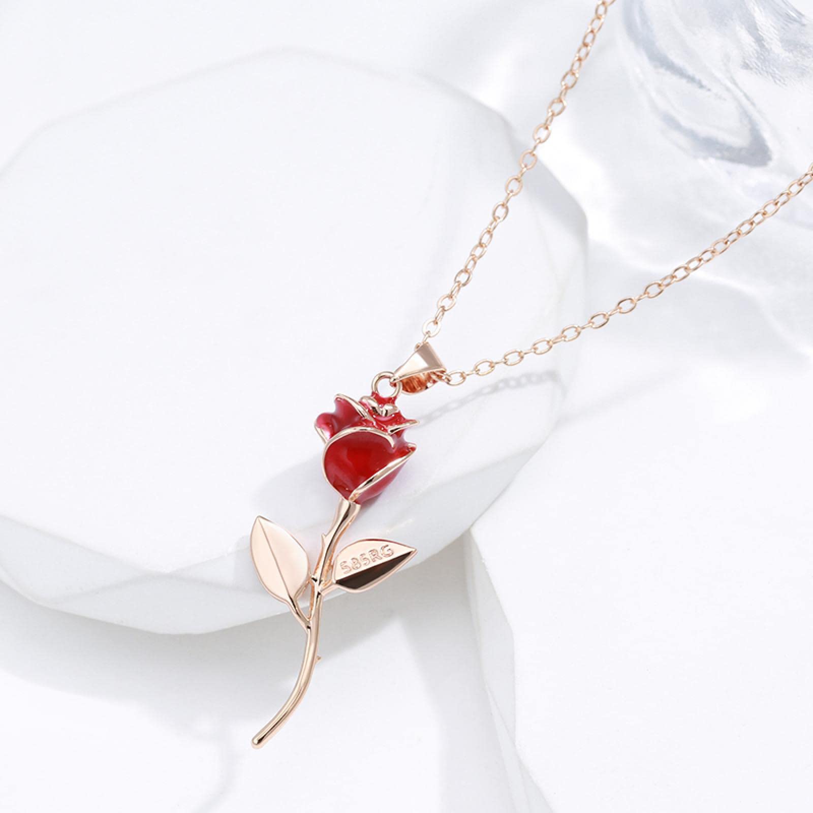 Collana Donna Collane pendente Lunghe Catena Ciondolo Collana Con Ciondolo Rosa Creativa Per Donna Smalto Rosso Fashion Fine Vintage Party Gift