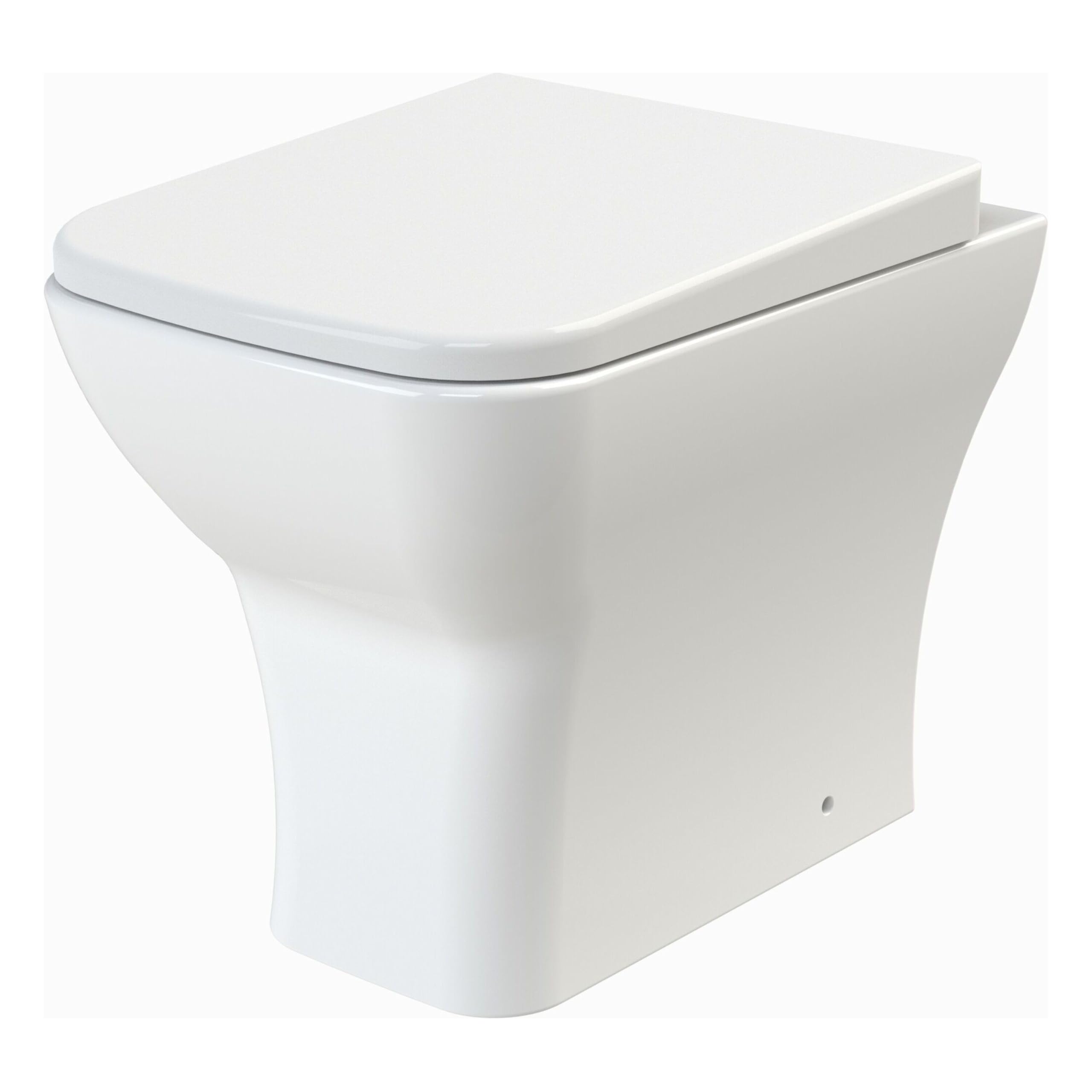 Balterley Square Back to Wall Toilet Pan & Soft Close Seat, Rimless Back to Wall Toilet Unit, Space Saving Toilets for Bathroom, BTW Toilets for Bathrooms - 365mm x 500mm x 410mm (White)