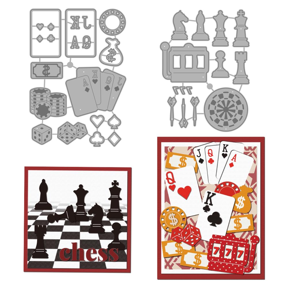 MAYJOYDIY Poker Dice Metal Die Cuts Chess Cutting Dies Dart Target Embossing Template for Card Making Game Machine Carbon Steel Stencils for DIY Scrapbooking Album Handbook Gift Decoration
