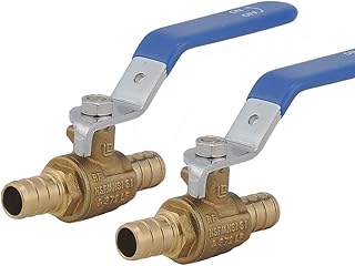 LD Valve- 1/2" PEX Brass Ball Valve, 1/2-in Pex LF Brass Shut off Ball Valve with Blue Long Lever, 1/4 Turn PEX Barb Water Valve with cUPC Certified for Cold and Hot water (2-Pack)