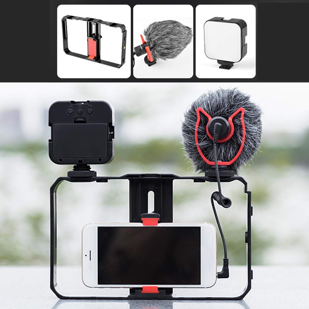 Kit de Jaula de Video para Teléfono Móvil, Micrófono Reductor de Ruido, Estabilizador de Disparo de Luz de Relleno LED para Maquillaje de Grabación de Video de Vlog