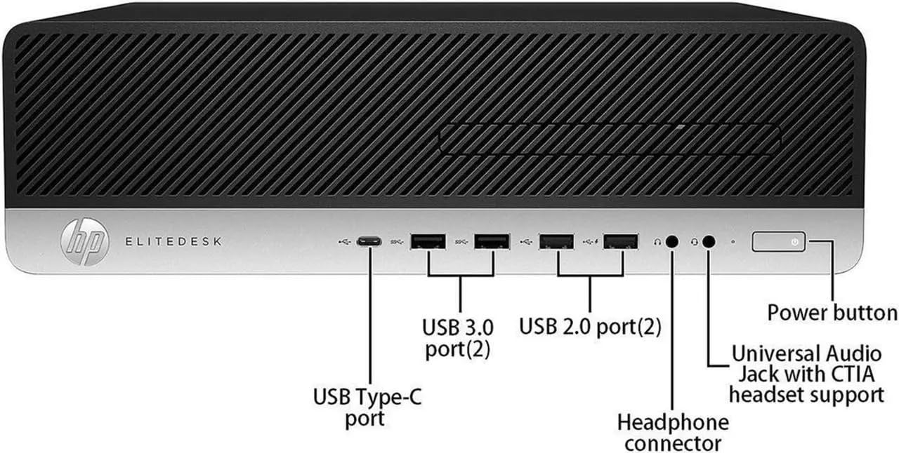 HP EliteDesk 800 G4 SFF Ordinateur de Bureau, Intel Core i5-8500T, 8 Go de RAM, SSD de 256 Go, WiFi, Bluetooth, Clavier QWERTY américain, Windows 11 Pro (Reconditionné)
