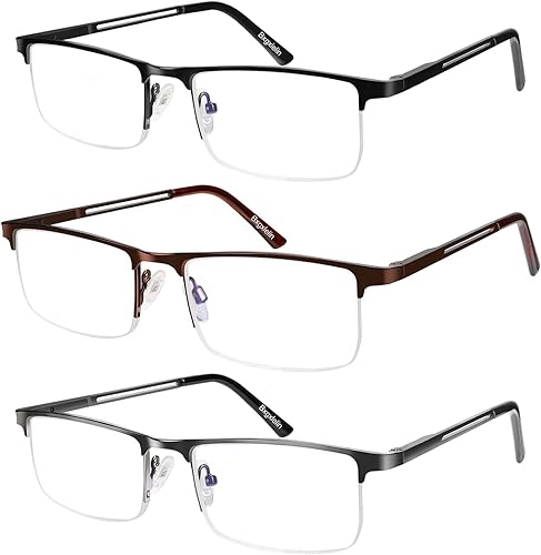 1.0-4.0x - Gafas de lectura para hombre, lentes de lectura con luz azul, paquete de 3 gafas de lectura ligeras de metal para hombre de medio marco