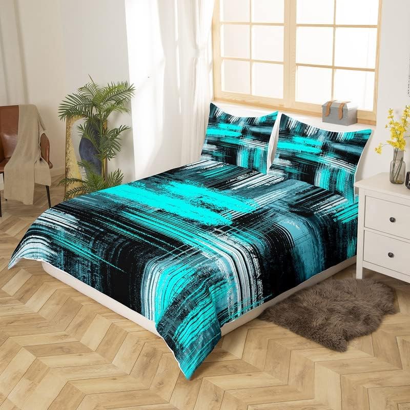 Miniatura 4 de Feelyou Juego de funda de edredón azul negro y gris, diseño geométrico artístico, arte de graffiti abstracto, funda de edredón contemporánea y