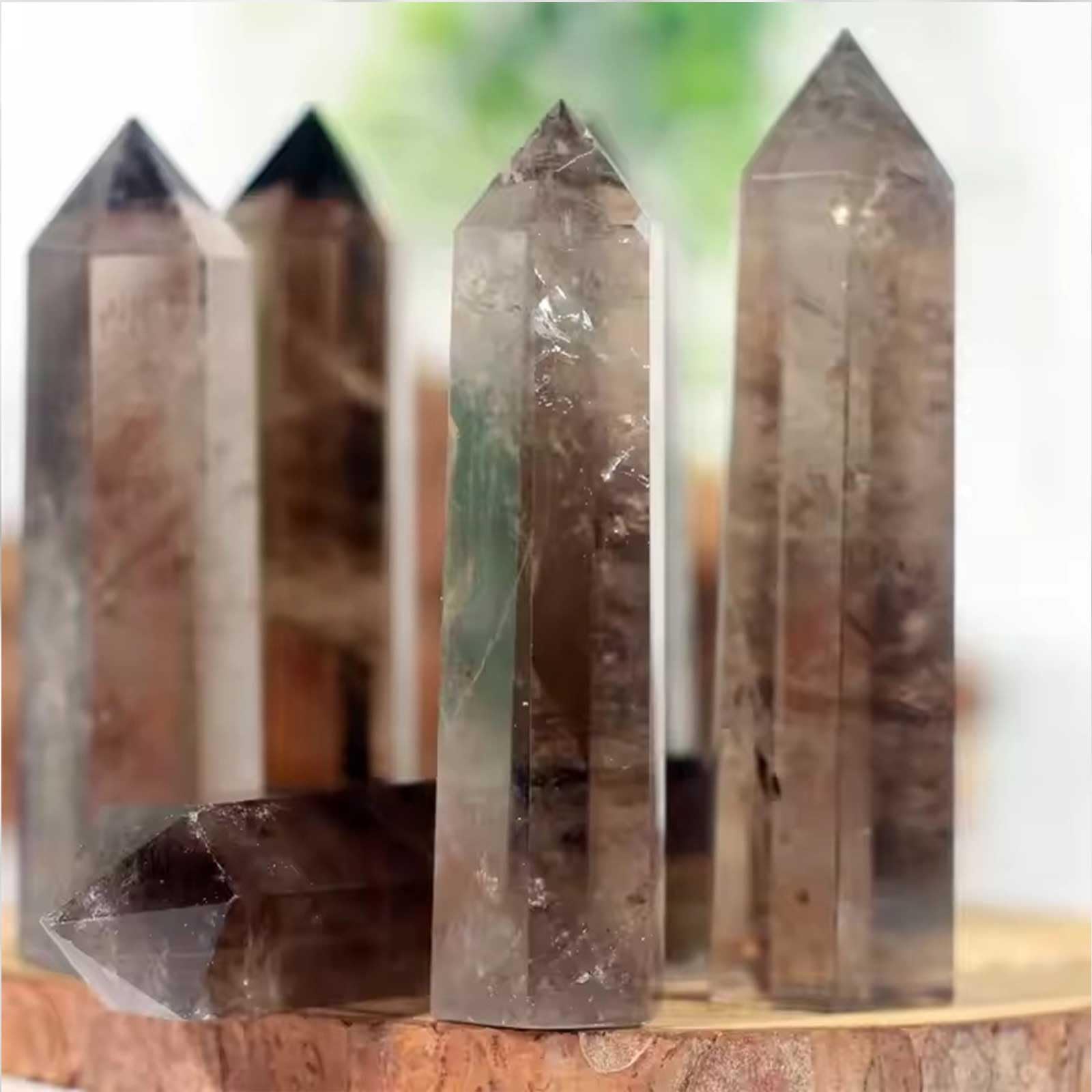 Obelisco o con Torre di Cristallo curativo al Quarzo fumé Naturale | Bacchetta con punta esagonale a 6 colonne sfaccettate per Reiki, Chakra, meditazione, decorazioni per la casa