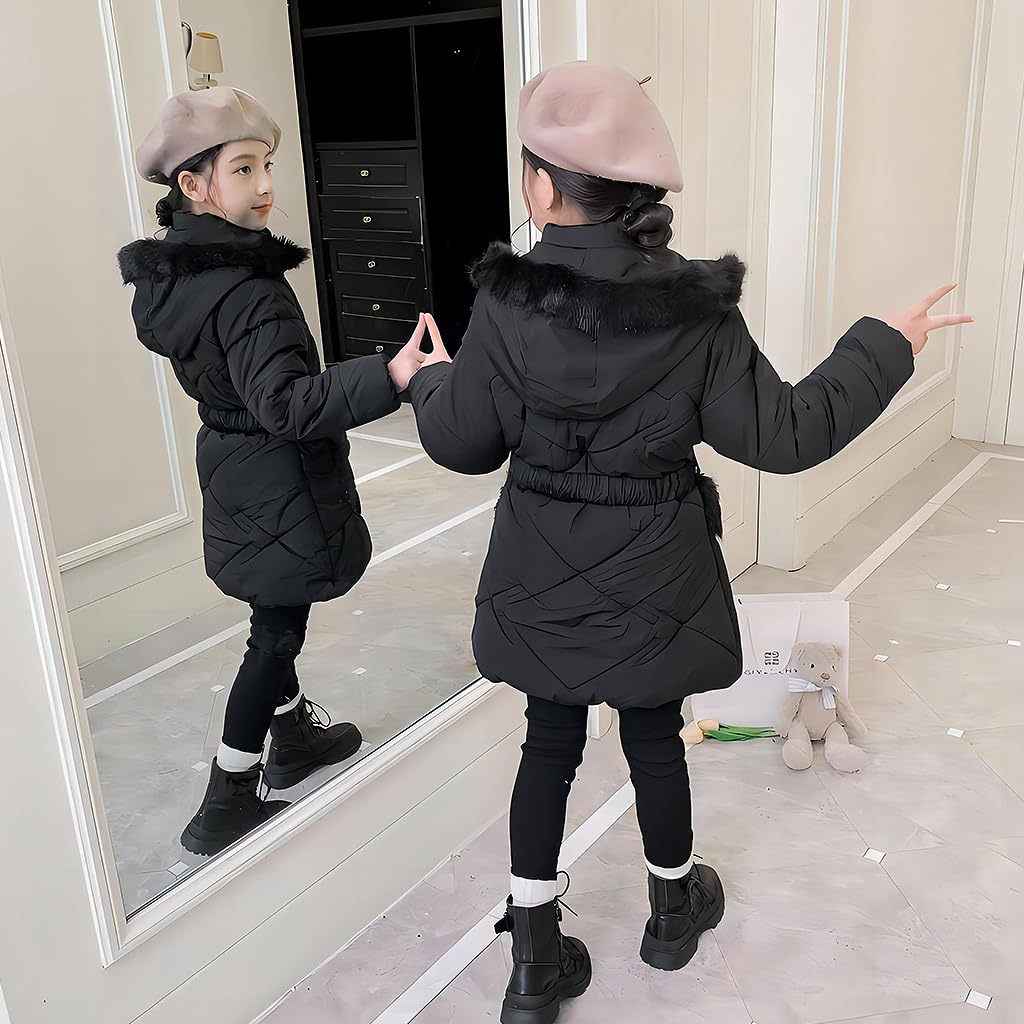 Fille Manteau Enfant Veste de Polaire Epaisse Doudoune d'Hiver Chaud Blouson à Capuche Fourrure Ski Parka Rembourré Longue Vêtement Coupe Vent