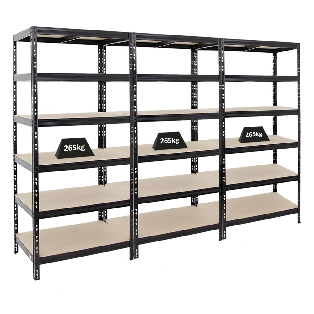 PROREGAL Mega Deal | 3X Schwerlastregal Giant Tiger | HxBxT 200x90x60 cm | Fachlast 265kg | 6-Ebenen | Schwarz |Garagenregal, Lagerregal, Steckregal, Kellerregal, Werkstattregal