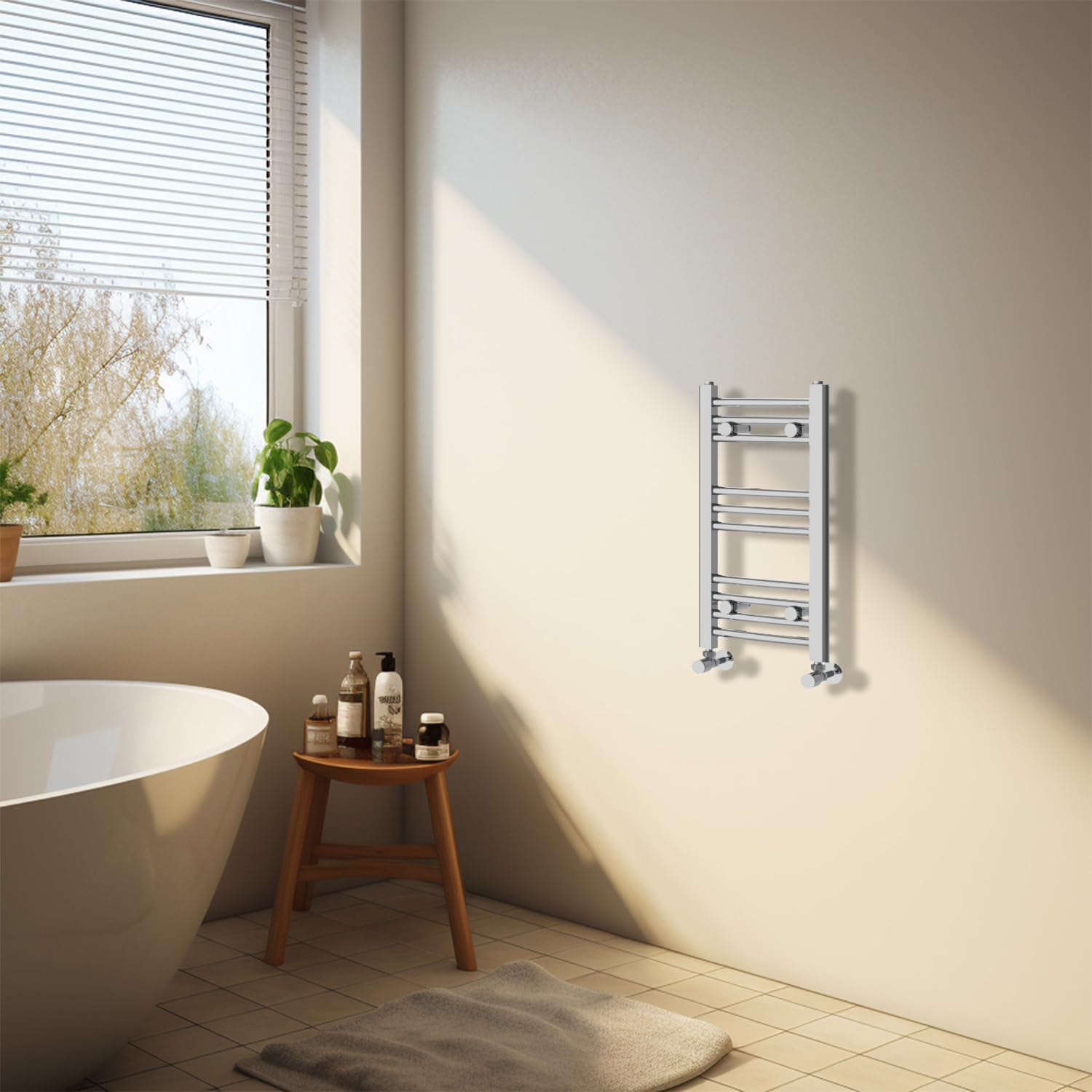 NRG Chrome Heated Towel Rail Curved Designer Bathroom Radiator - 600×300mm