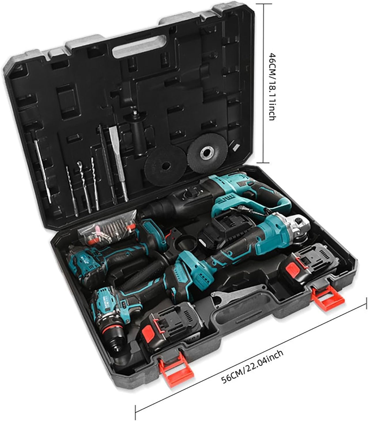 Kits de combinaison d'outils électriques sans fil, ensemble de machine sans brosse de 4 pièces, marteau électrique/broyeuse d'angle/clé d'impact/forage, avec batteries 2 * 5200mAh et chargeur