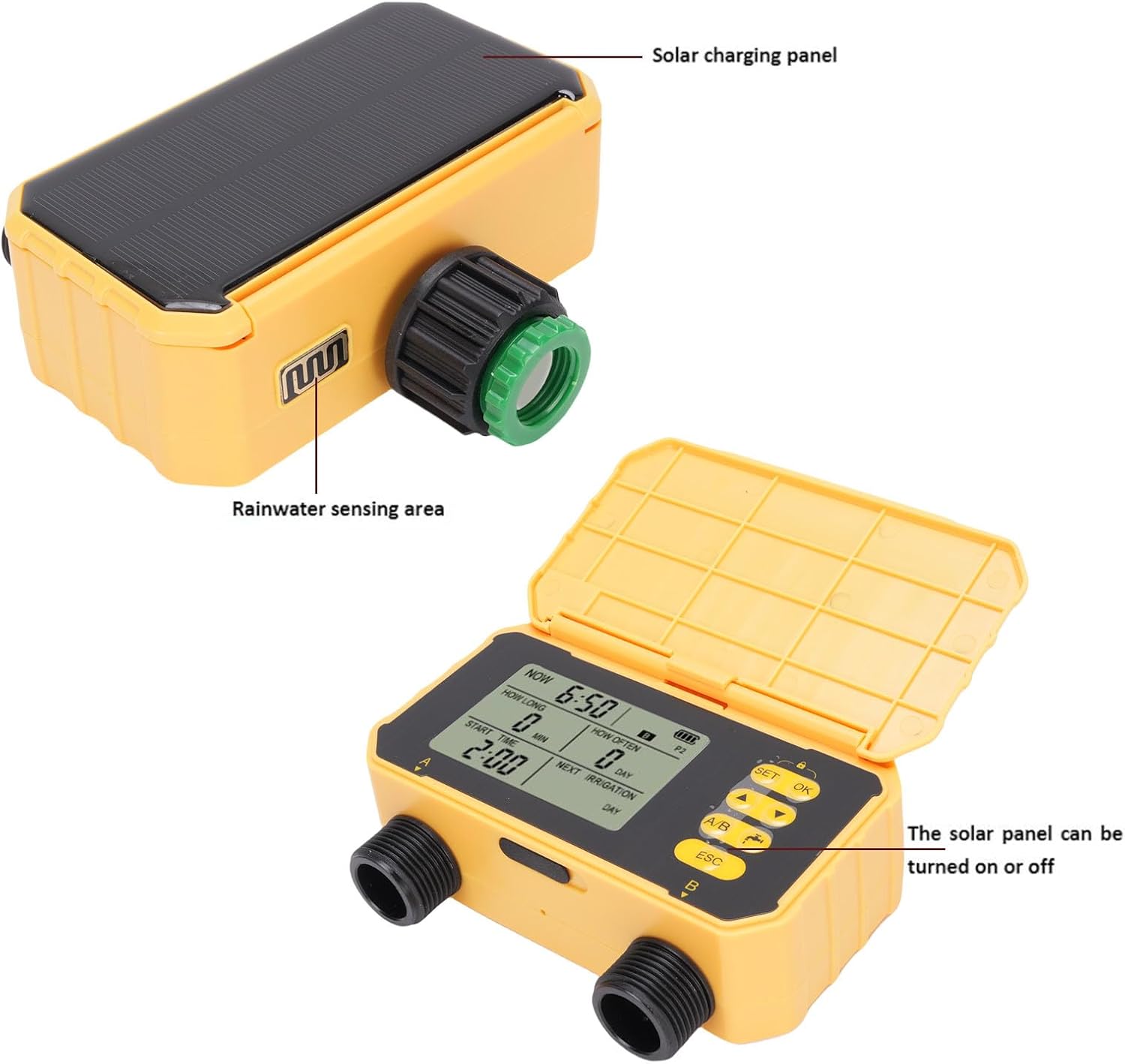 Sprinkler Timer with Hose Timer, Solar Type C Dual Charging for Garden Rain Delay, Auto Irrigation, Manual Watering System, Digital Programmable Faucet Timing Irrigation, 2