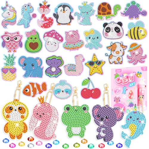 EAPHANT Diamond Art Kits for Kids Gem Keychains and Stickers Painting Gifts for Girls Ages 4-8 8-12 Arts and Crafts Toys for Kids with 29 Designs