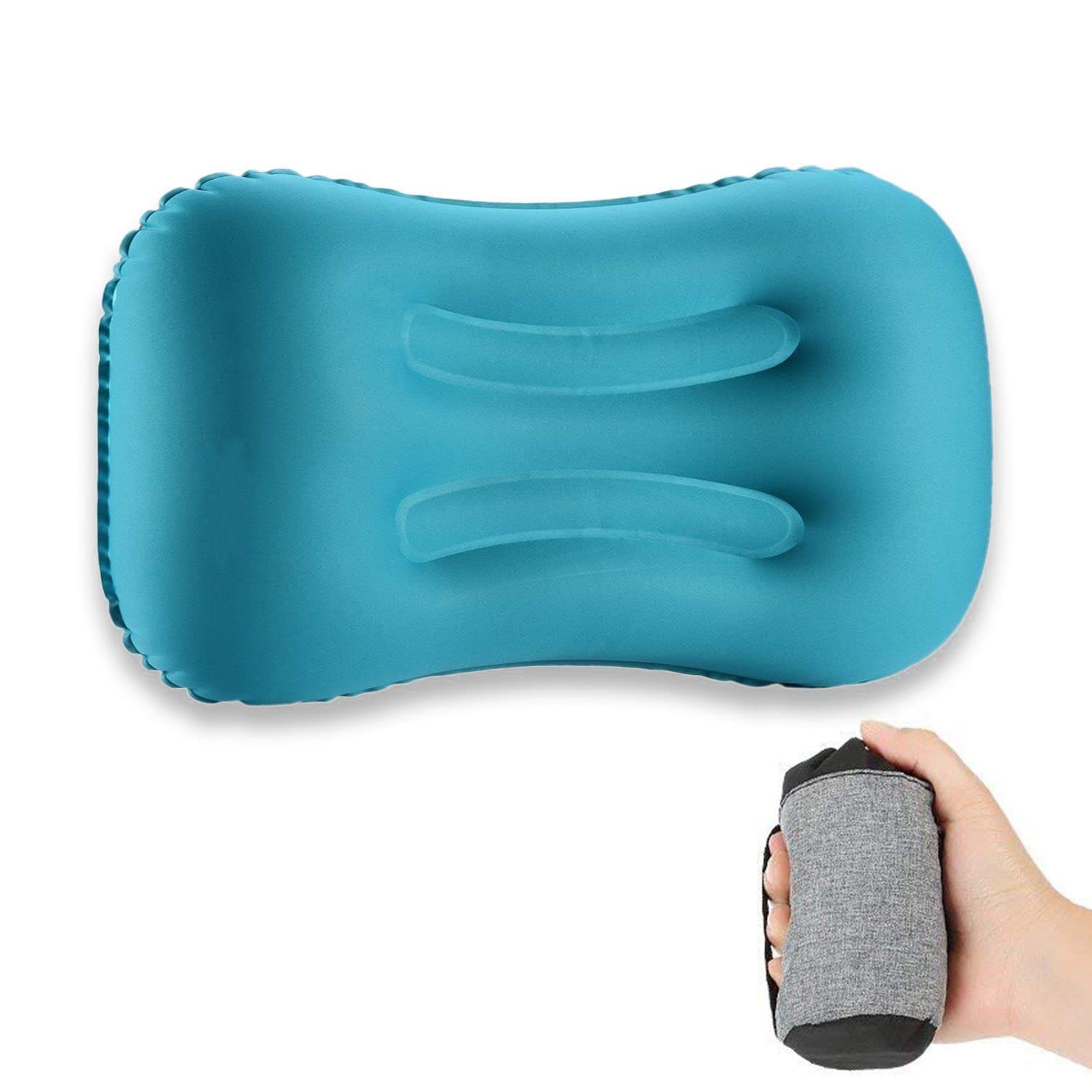SUTAFOR 2X Cuscini Gonfiabili da Campeggio Ultraleggero e Portatile Cuscino Piccolo per Viaggio, Spiaggia, Escursioni 34x22 cm, Grigio