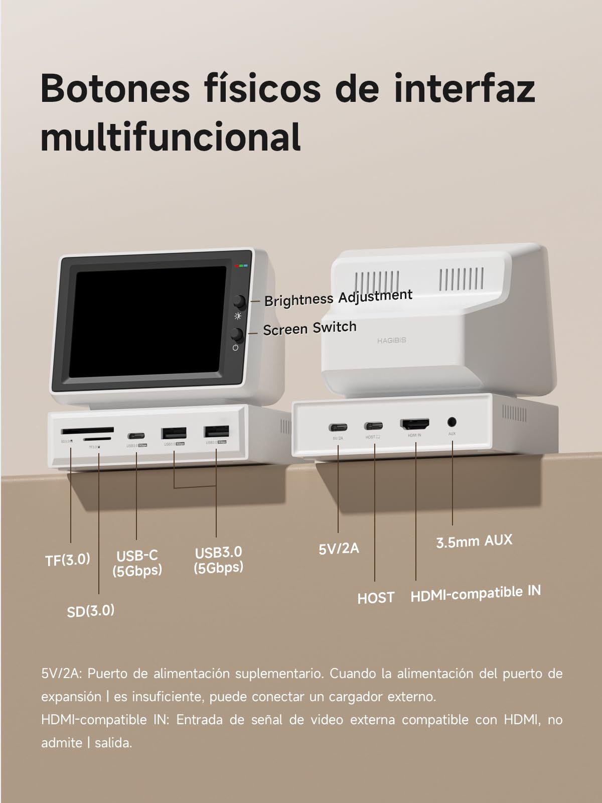 Hagibis Mini Pantalla PC Monitor Secundario USB C Hub AIDA64 IPS | Pantalla IPS clara para monitorizar tu PC. Incluye hub USB integrado para conectar dispositivos en tu escritorio.