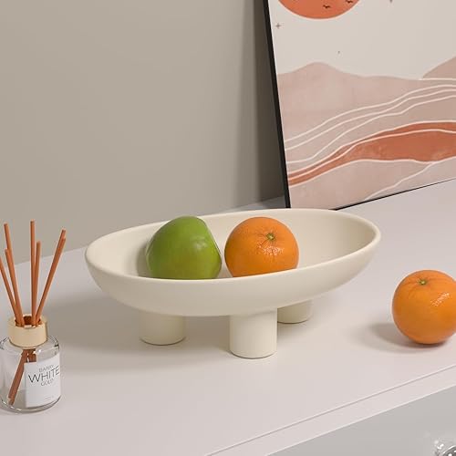 Miniatura 4 de Frutero de cerámica de tres patas para encimera de cocina, cuenco de pedestal decorativo moderno de 10 pulgadas, cuenco grande con patas ovaladas